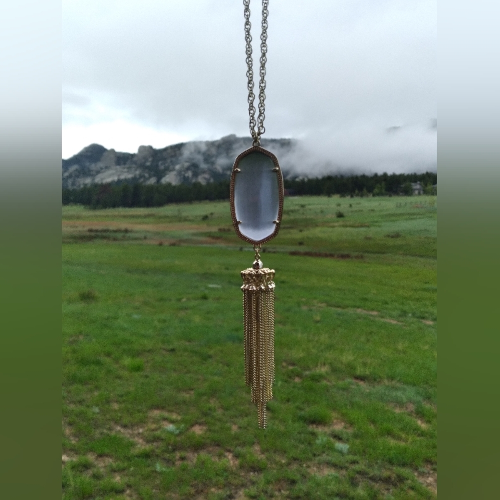New Rayne Slate Cat's Eye Stone Tassel Necklace💞
